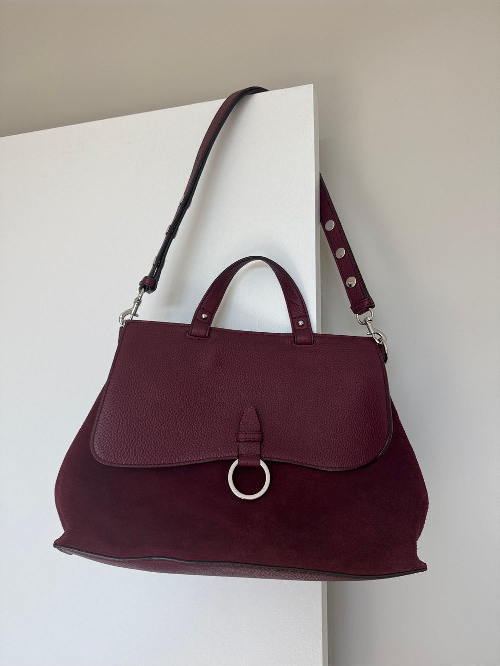 Rebecca Minkoff Keith Medium Satchel Acai Burgundy Leather Suede NWOT - Picture 4 of 13